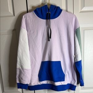 Men's Blue and White Colorblock Hoodie